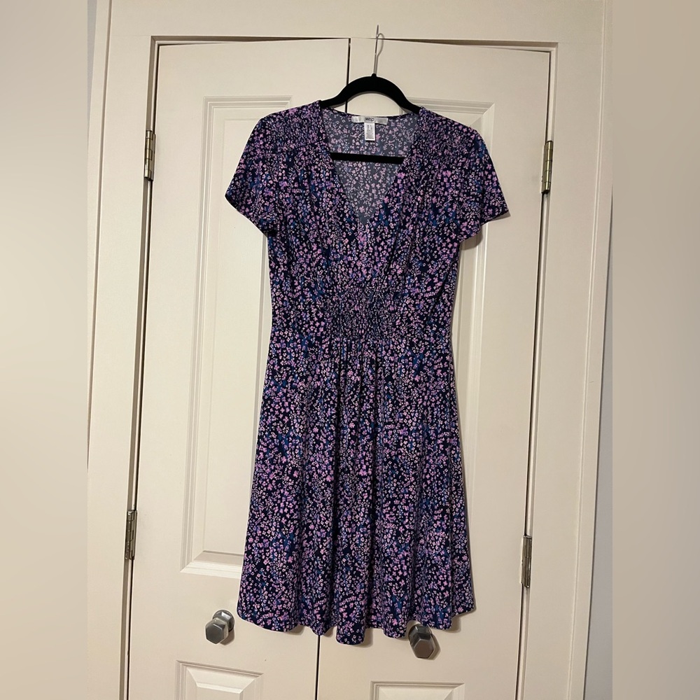 Floral V-Neck Dress - Purple and Pink